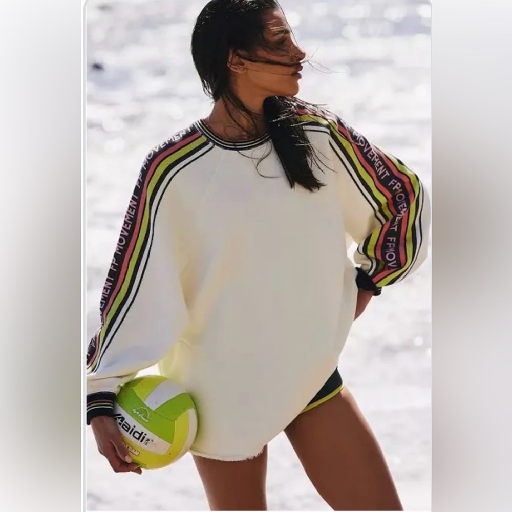 Free People Oversized Sweatshirt with Striped Sleeves
